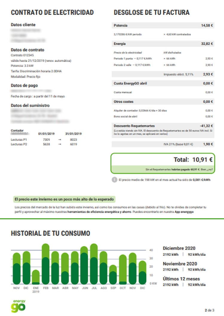 factura Energy GO desglose factura Energy GO desglose