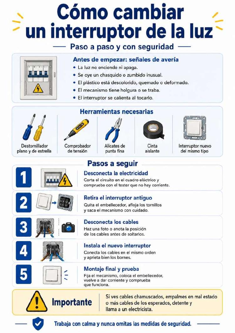 como cambiar un interruptor paso a paso Cómo cambiar un interruptor de la luz