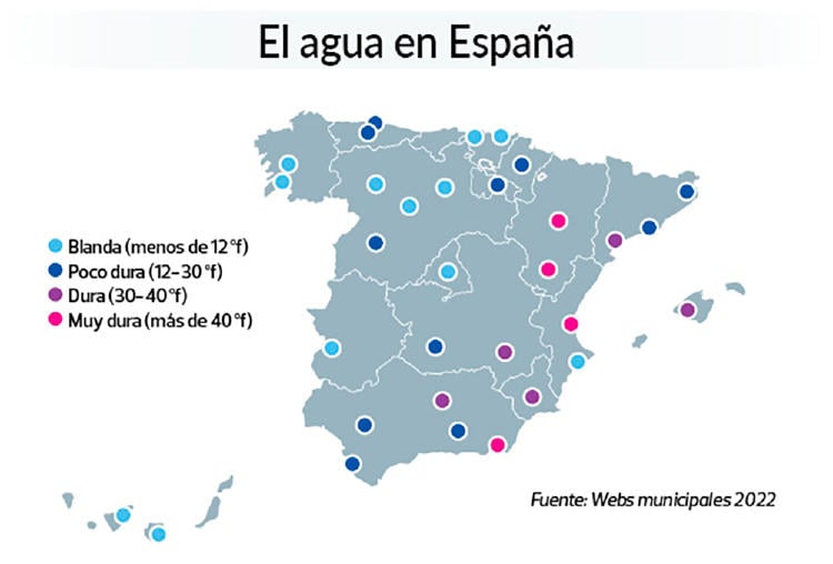 Dureza agua España Mapa de dureza del agua en España (OCU)